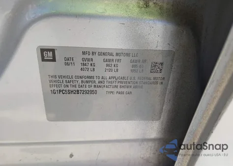 2011 Chevrolet Cruze Ls из США, поврежденный, VIN 1G1PC5SH2B7292050